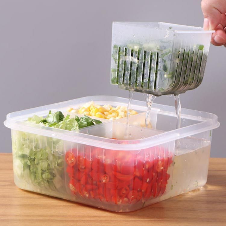 4in1 野菜 保存容器 水切り付き 2個セット 冷蔵庫 食品 収納ボックス