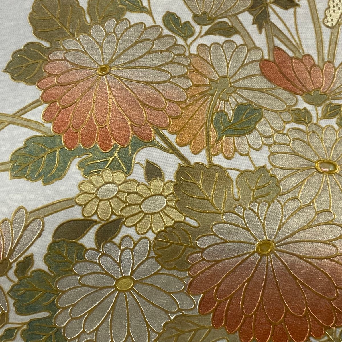 付け帯 秀品 作り帯 秋草 金銀彩 螺鈿 ベージュ 正絹