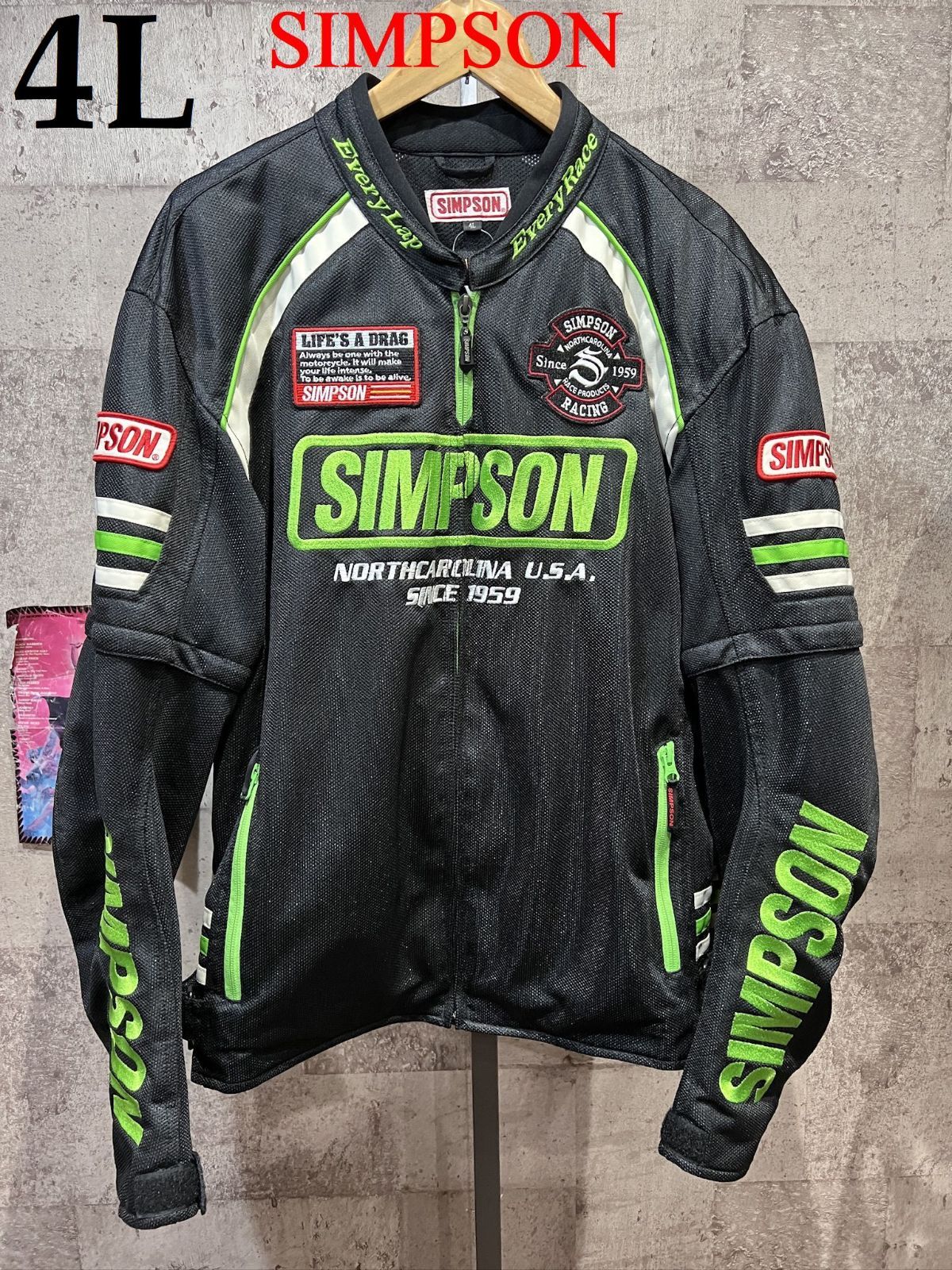 シンプソン 袖着脱式 2WAY メッシュジャケット 4L メンズ SIMPSON ブラック/ライトグリーン