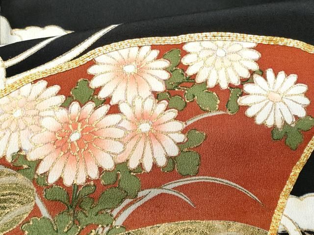 平和屋着物□豪華黒留袖 駒刺繍 地紙鏡裏花文 金彩 正絹 逸品