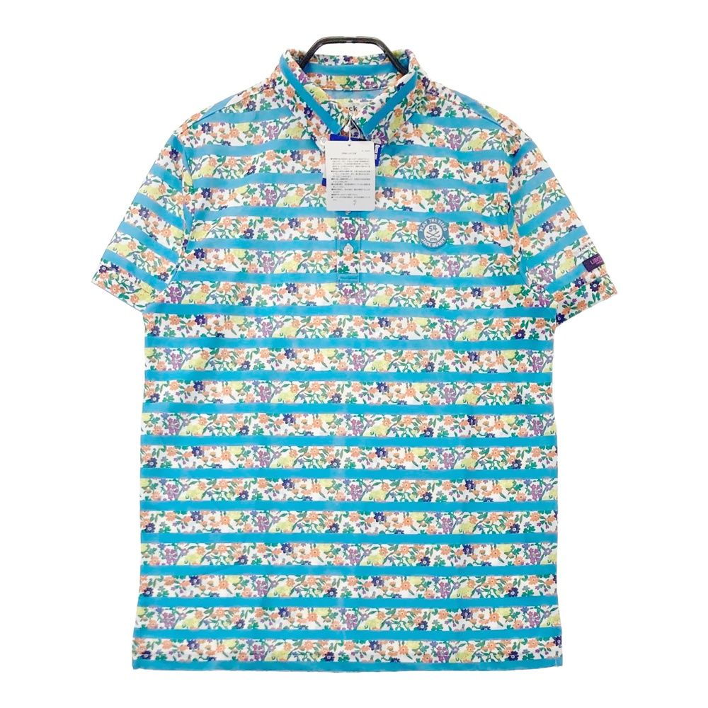 サイズ 5 JACK BUNNY ジャックバニー LIBERTY 半袖ポロシャツ ボタンダウン 花 ボーダー柄 ブルー系 240101530671 ゴルフウェア メンズ ストスト