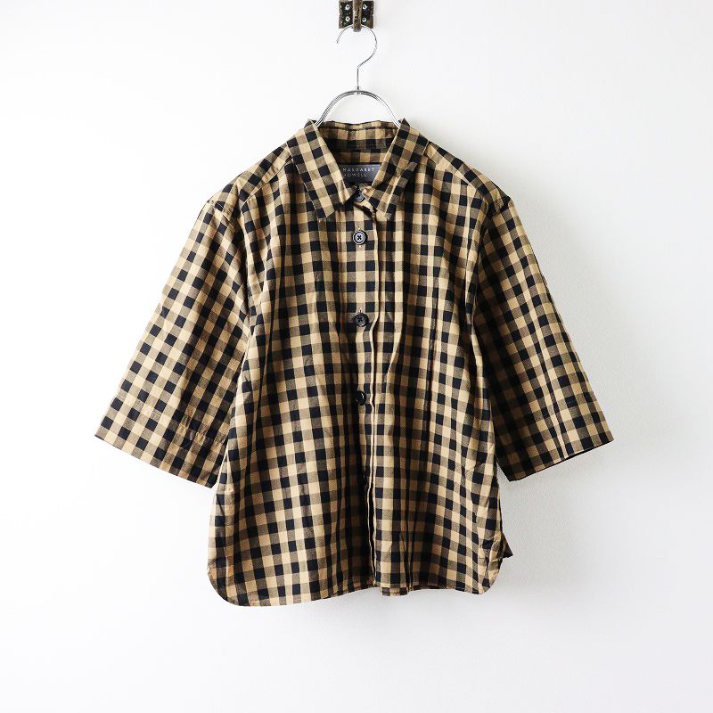 マーガレット・ハウエル ブロックチェック ロングシャツ 茶系 マーガレットハウエル ブロックチェックシャツ 新品未使用