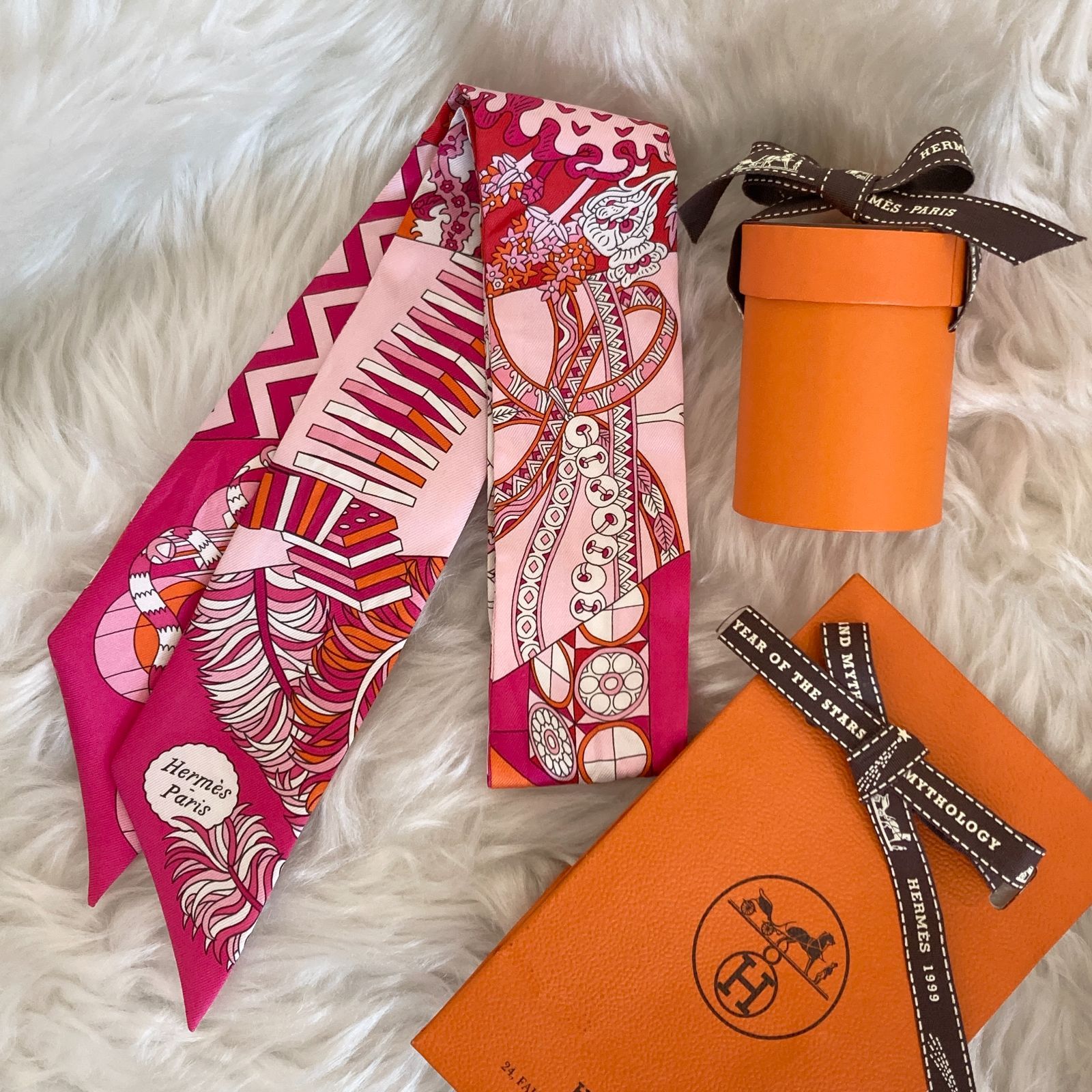 ✨美品✨ HERMES エルメス ツイリー ピンク オレンジ スカーフ 