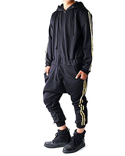 ジャージ サイドライン つなぎ サルエルパンツ ジャンプスーツ スピードオレンジ