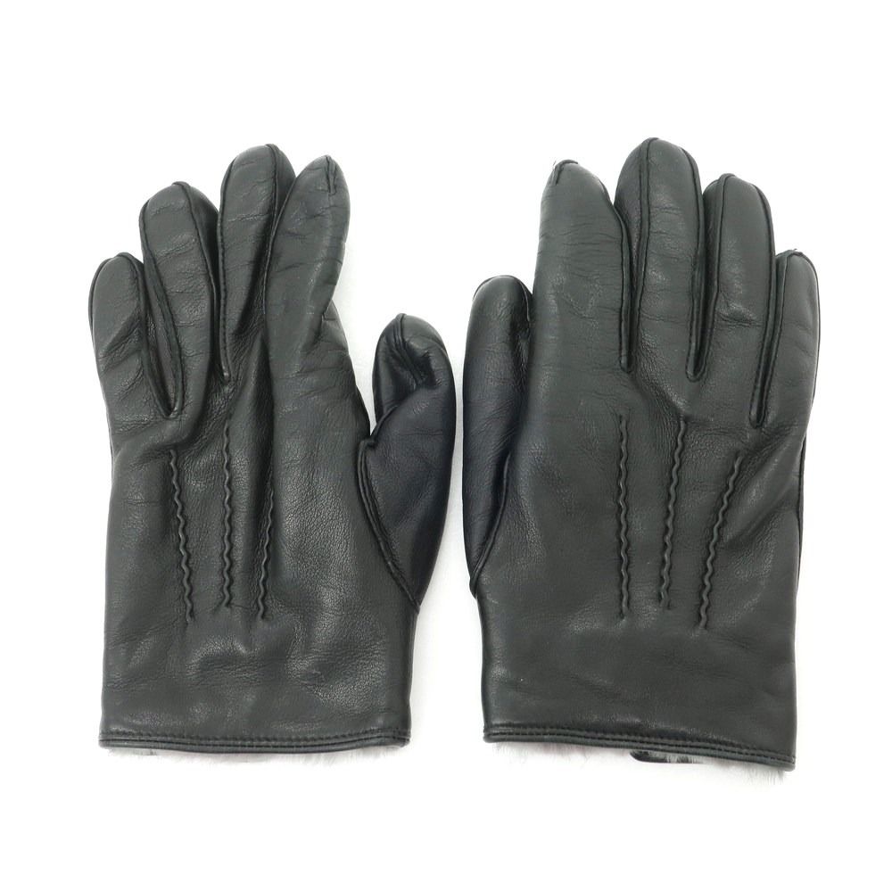 美品】 デンツ DENTS ラビット 英国 手袋 黒 レザー メンズ 老舗 中古