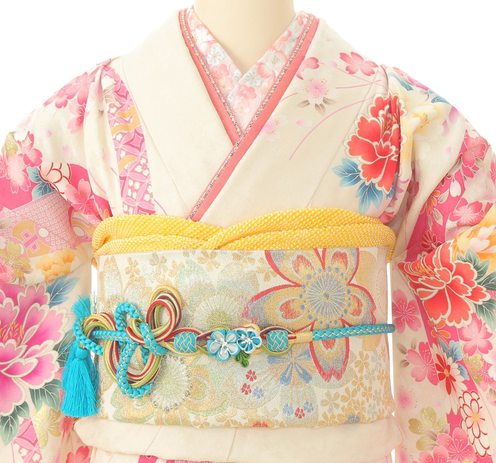 振袖セット 生成り 振袖 上品 7点セット Sサイズ 裄64 帯シルバー