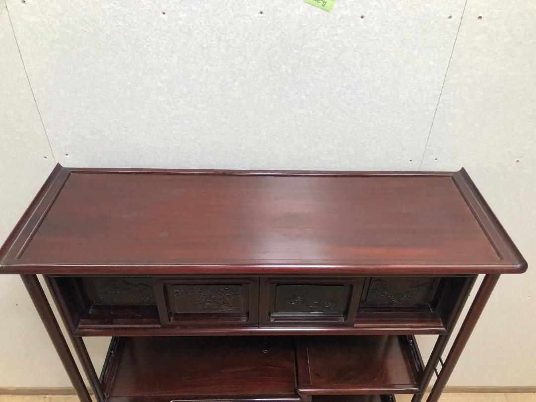 飾り棚 和棚 茶棚 アンティーク 彫刻入り 送料込み　250309-1 飾り棚 和棚 茶棚 アンティーク 彫刻入り 送料込み 250309-1