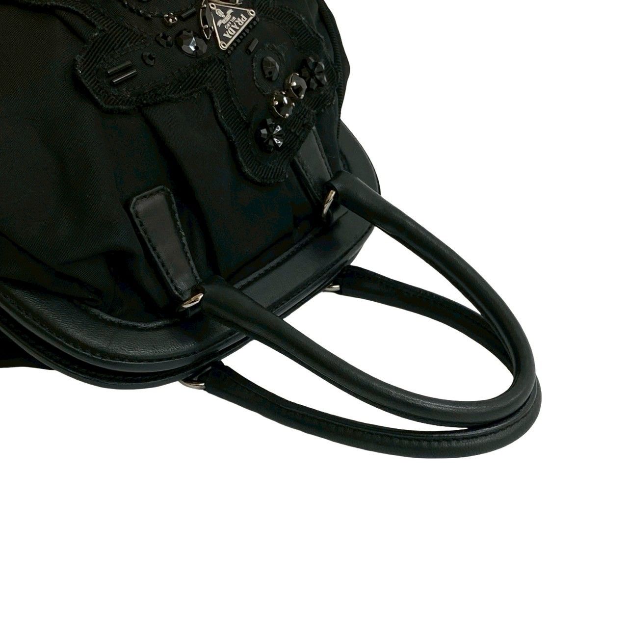 【ほぼ未使用】プラダ PRADA 傘 ブラック　黒　90年代 ほぼ未使用 袋付き PRADA プラダ 型押し ロゴ パテント レザー