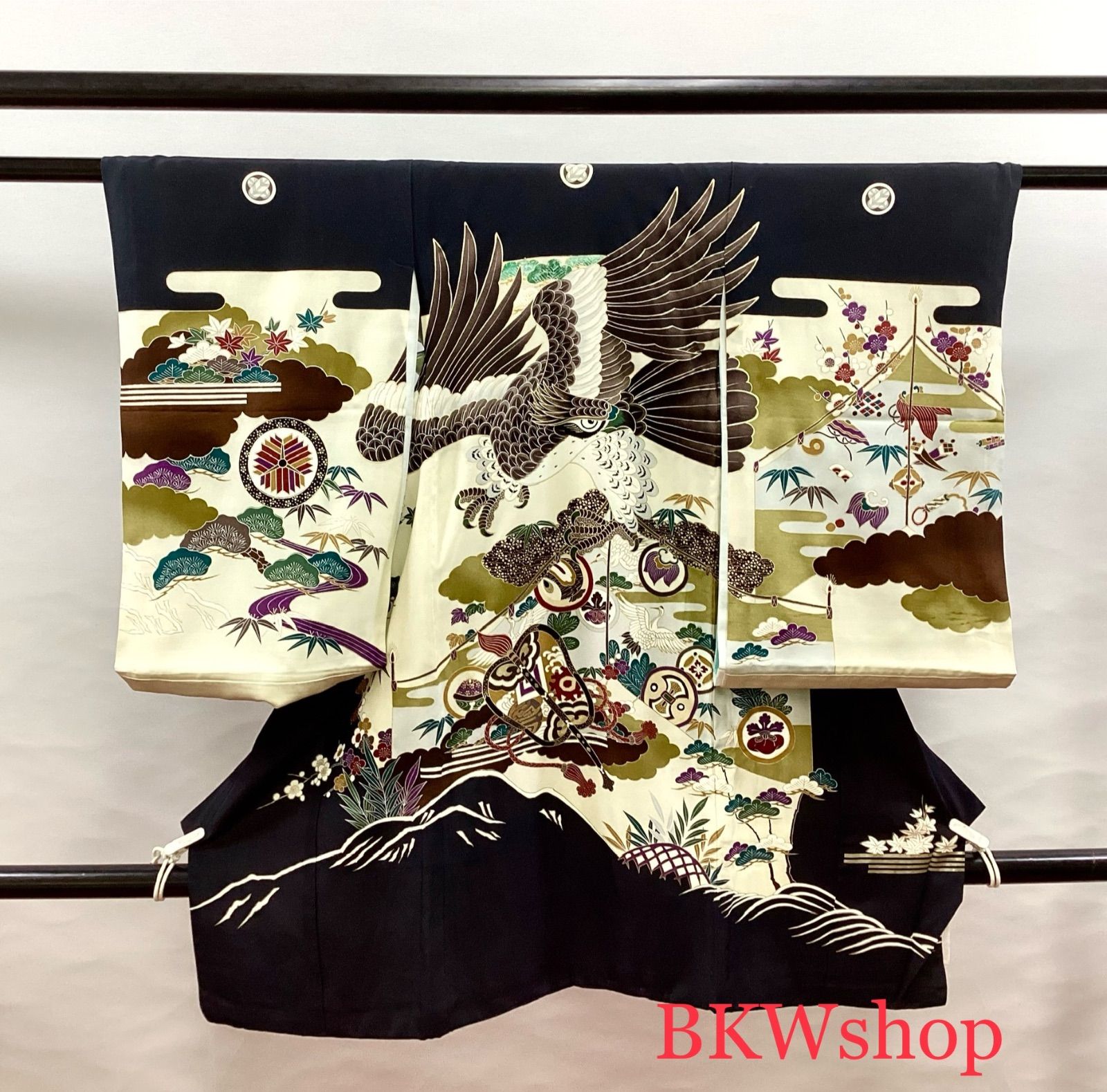 ＜現品限り＞used　産着　正絹　男の子　5つ紋　お宮参り　初着　着物　長襦袢付