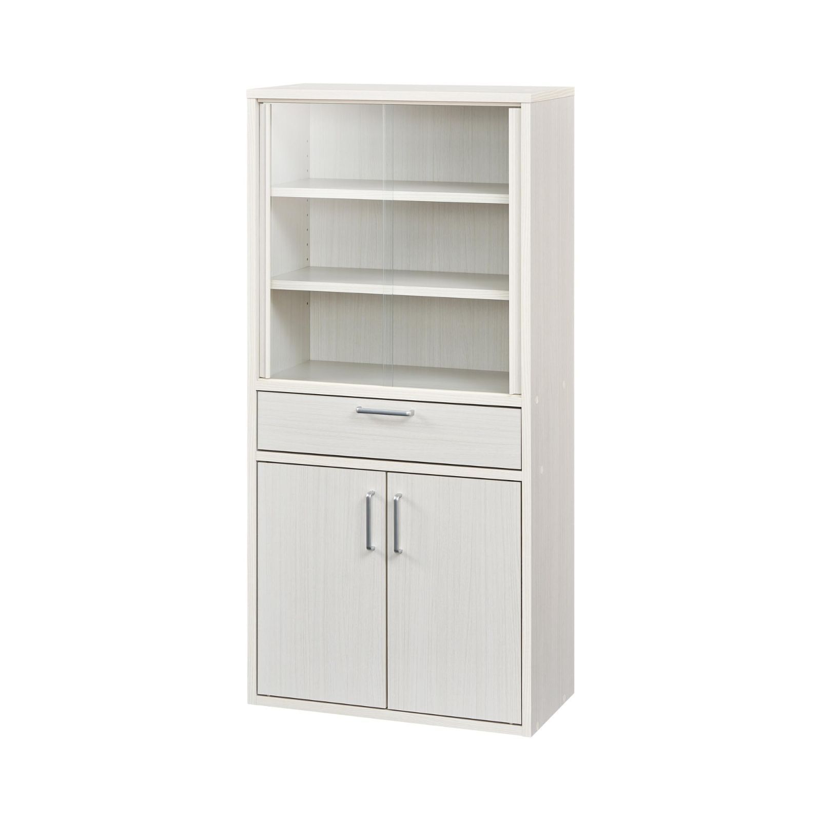 【新着商品】FUL-1255DGHWH フルニコ 幅56.6×奥行29.5×高さ119cm ベーシックデザイン 白木目 ホワイト 一人暮らしの部屋や狭いスペースにぴったりサイズ ガラスキャビネット キッチン収納 カップ
