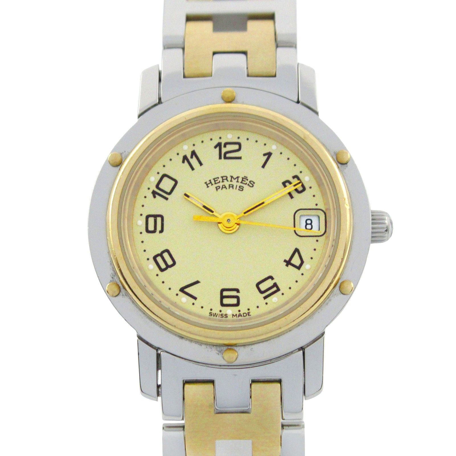 エルメス HERMES 腕時計 クリッパー CL4.220 アイボリー GP ゴールドメッキ ステンレススチール クリッパー レディース Used A