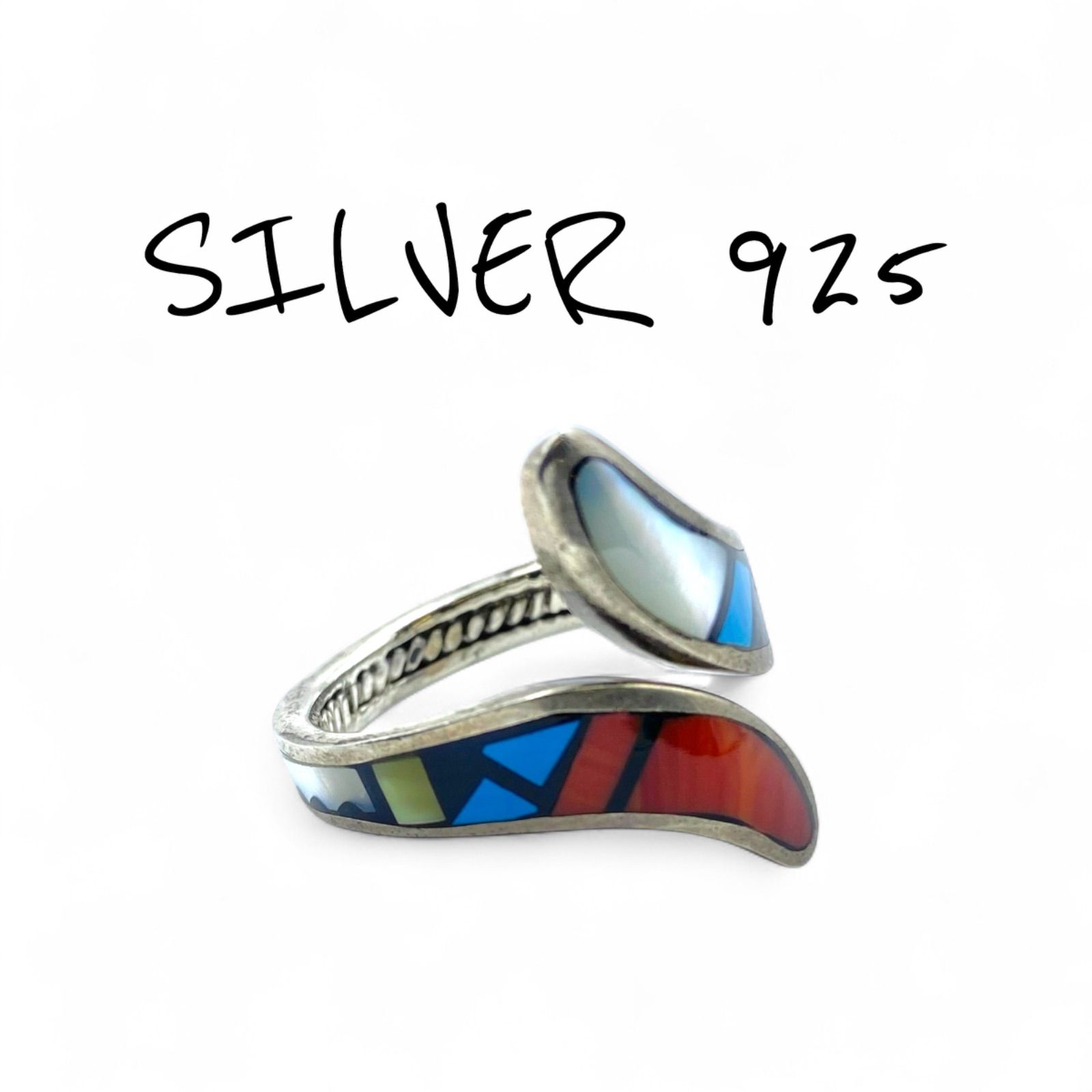 個性派】インレイ Silver 925 刻印 90s Vintage Ring シルバー リング 