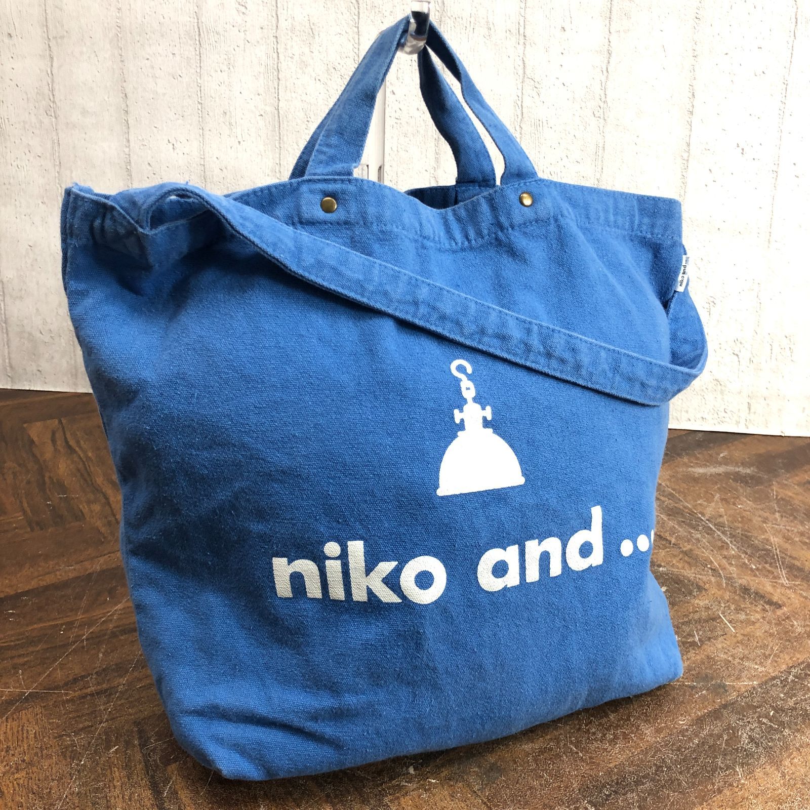 最終価格 niko and ニコアンド 2way トートバッグ 肩掛け ブルー ロゴ