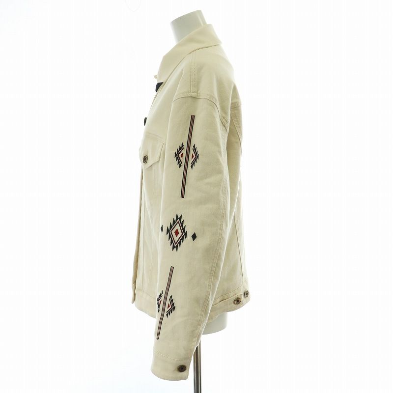 ヤコブコーエン JACOB COHEN デニムジャケット Gジャン ボアジャケット 裏ボア ストレッチ 刺繍 ネイティブ柄 38 S オフホワイト アイボリー /MW ■GY19