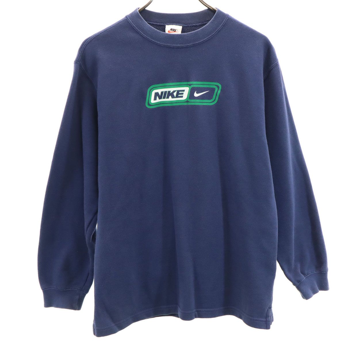 NIKE ナイキ 90s 00s 白タグ オールド 長袖 スウェット トレーナー L（14-16） ネイビー キッズ 古着