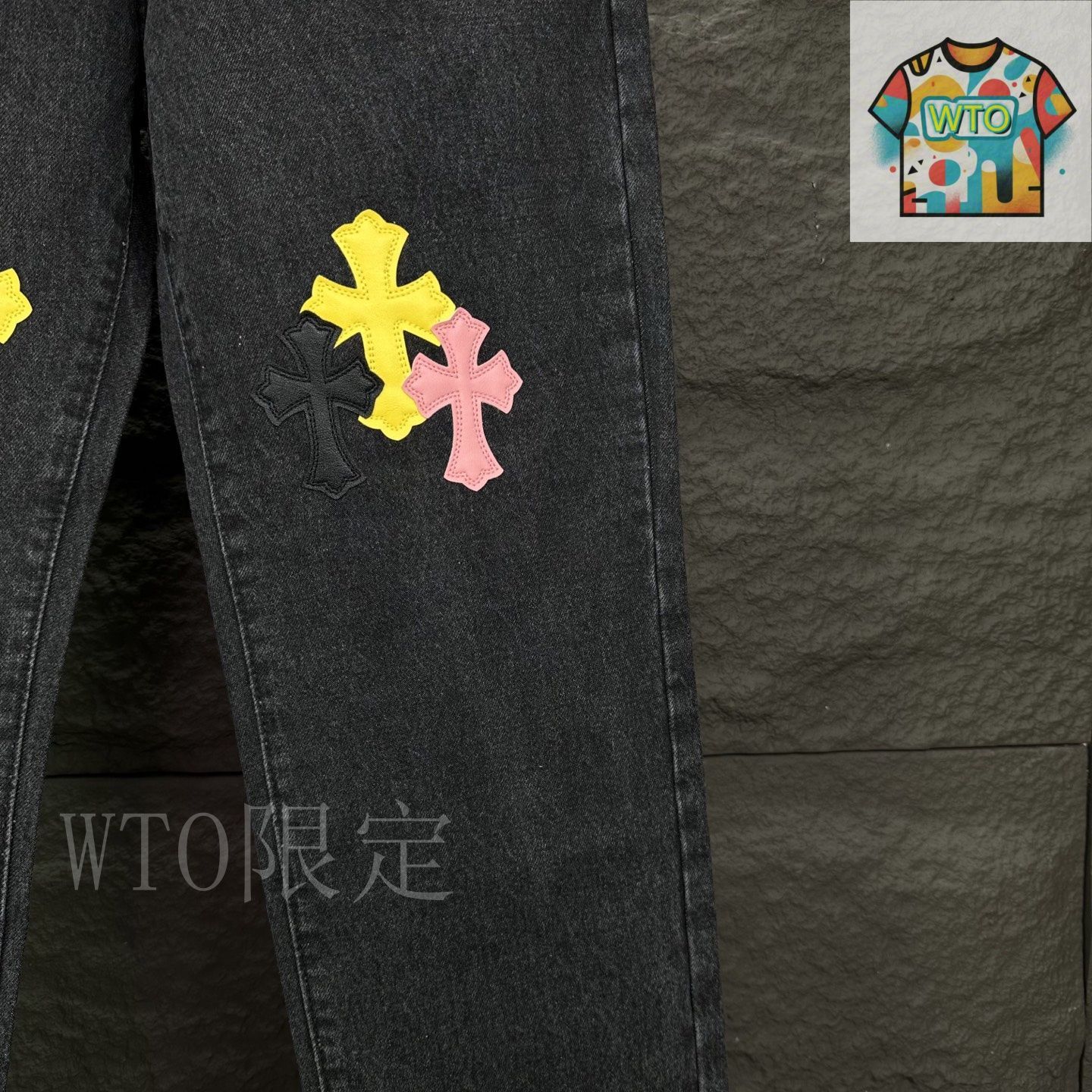 2025 伐木粉梵文クロスカップル水洗ジーンズ