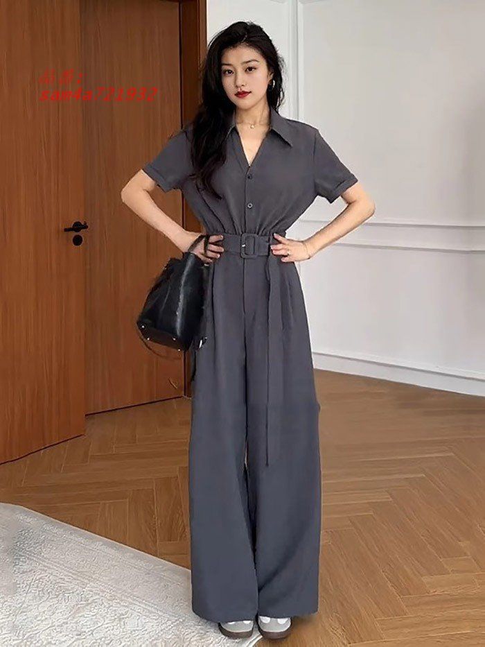 ジャンプスーツ オールインワン バックジッパー 半袖 ロングパンツ ハイウェスト ビジネス パーティー オフィス 旅行 カジュアル 脚長効果 大人 普段使い am4a721932