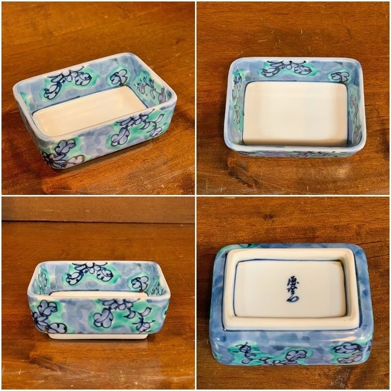 源右衛門 青彩菊絵 角皿 2点セット 15cm 8cm 和食器 和風 長皿