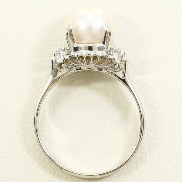 PT900 リング ring 指輪 9.5号 パール 真珠 約8mm ダイヤ 0.05 総重量約4.3g
