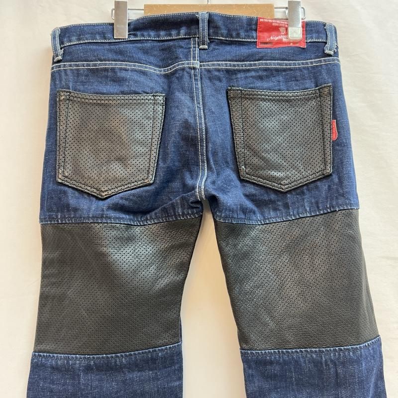 NEIGHBORHOOD ネイバーフッド パンツ デニム ジーンズ 2004年 SAVAGE NARROW 牛革 パンチングレザー パイピング 切替 ナロー デニム