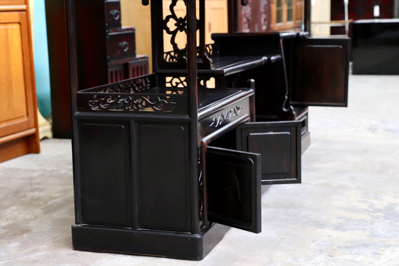 GMIS270 黒檀 茶棚 飾り棚 サイドボード リビングボード キャビネット 和家具 和室 和モダン 唐木家具 レトロ 最 アンティーク