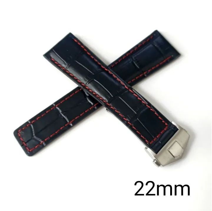 22mm 腕時計 メンズ用 レザー 革ベルト ブラック×レッド 黒×赤 D