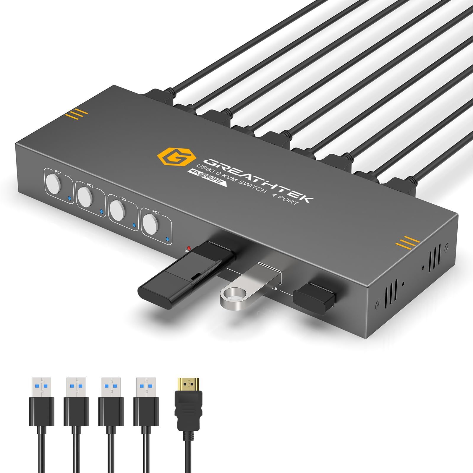 数量 4K KVMスイッチ HDMI フルUSB3.0ポート 4台のPCコンピュータが1台のモニタを共有 KVM 4入力 切替器 4K 60Hz対応 ドライバ不要 プラグアンドプレイ