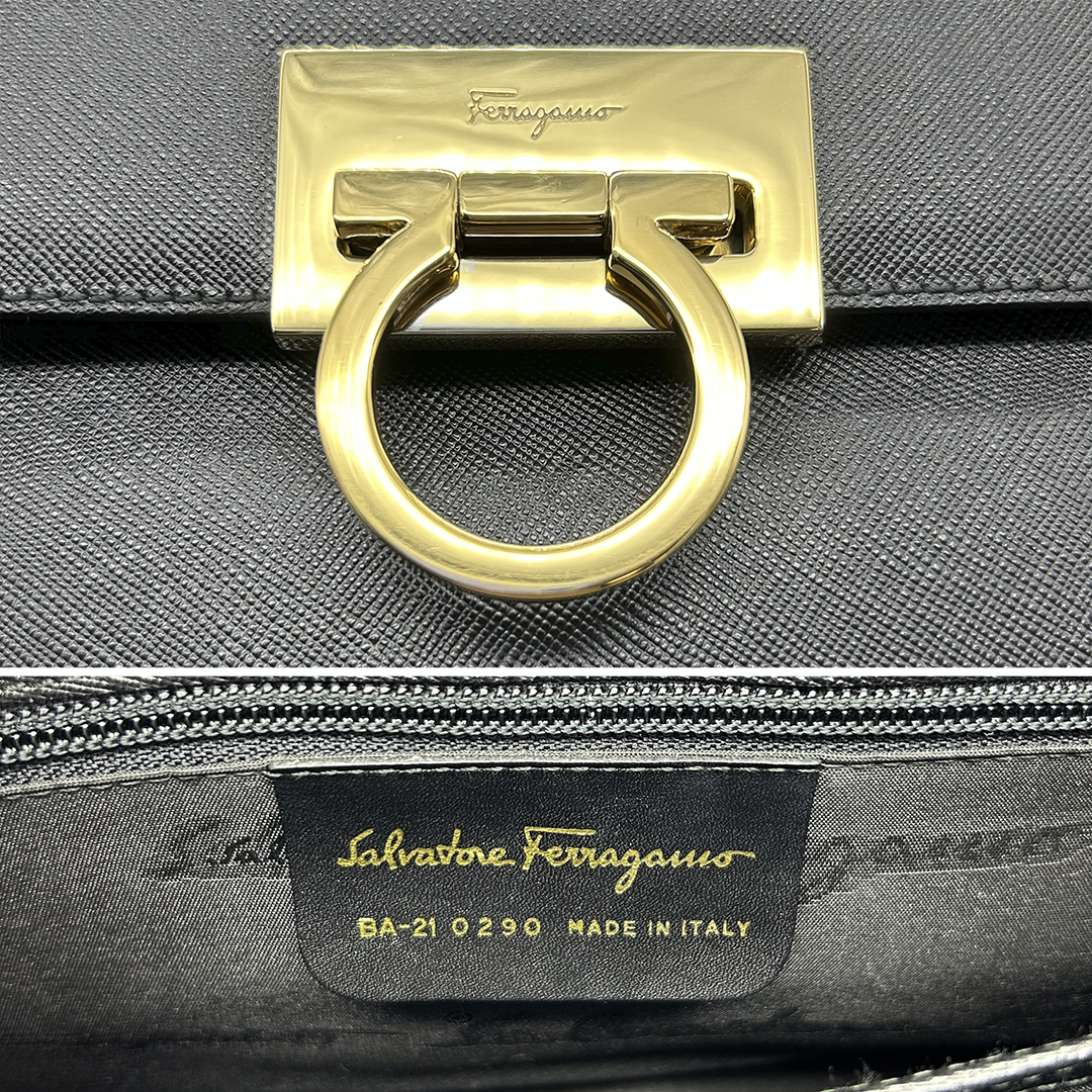 サルヴァトーレフェラガモ　Salvatore Ferragamo　ガンチーニ　エンボスレザー　 ハンドバッグ　ストラップ付