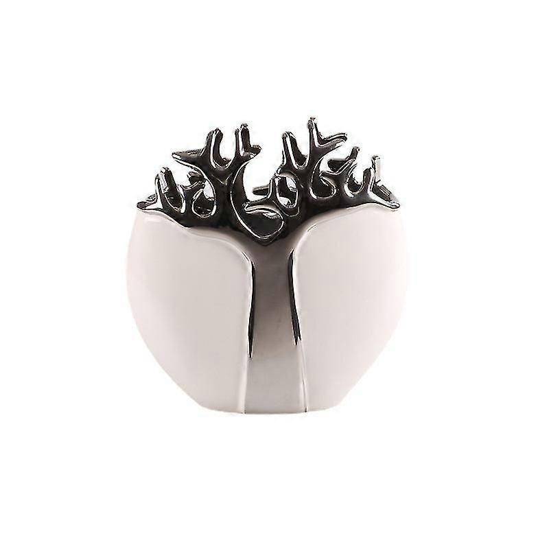 ストア メタルツリーデザインの楕円形セラミック花瓶-ホワイト