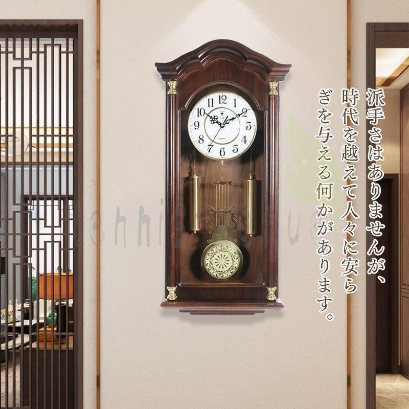 壁掛け時計北欧 アンティーク時計 古時計 壁時計おしゃれ 浮き彫り 木の温もりを感じる振り子時計 天然木 柱時計 掛け時計 インテ