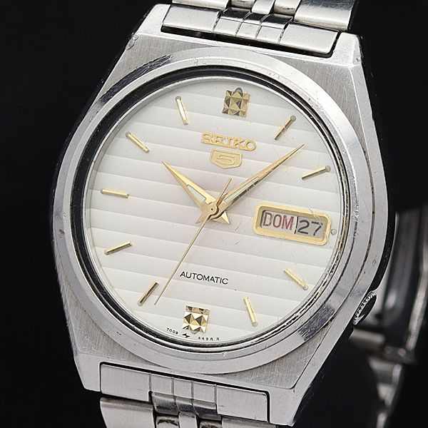 稼働美品 SEIKO 5 自動巻き メンズ腕時計 7009-876A 白文字盤 SEIKOセイコー5 7009-876A 文字盤ホワイト自動巻き