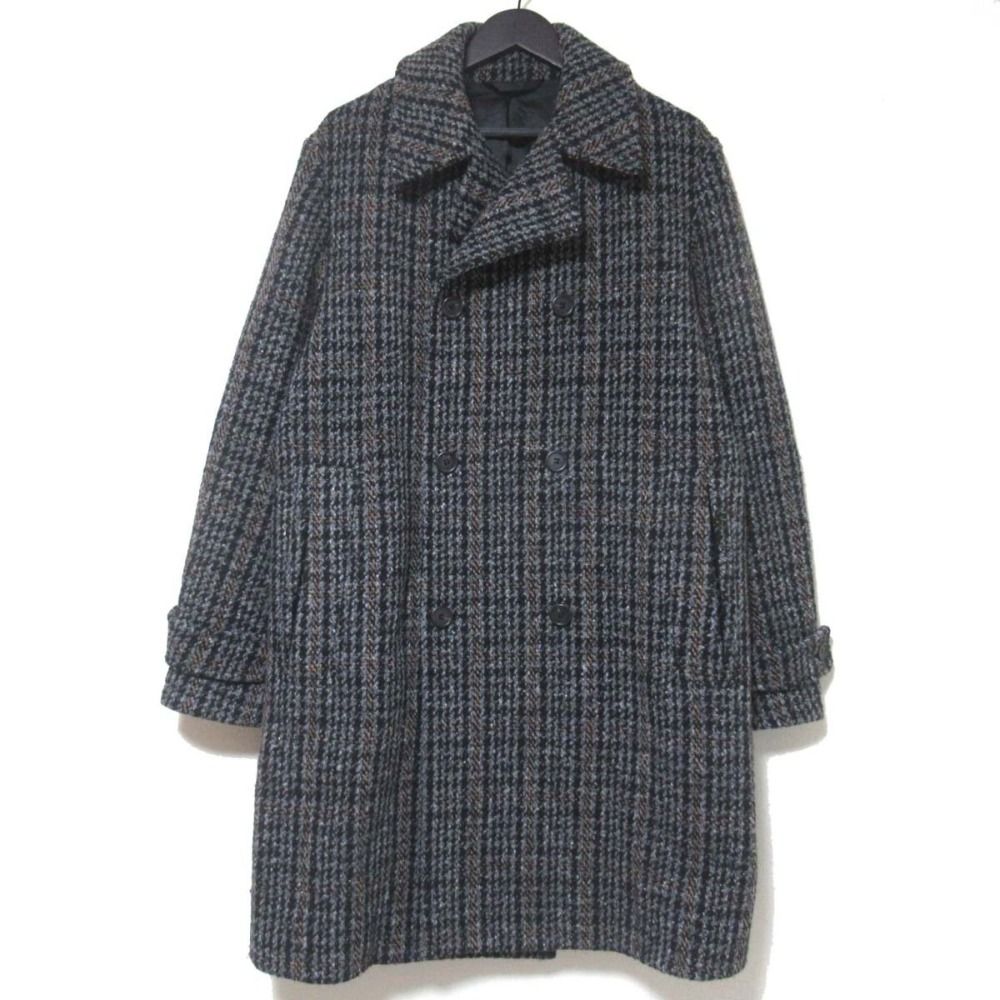 美品 STELLA McCARTNEY ステラマッカートニー チェック柄 ダブルブレスト オーバーサイズ ツイード コート メンズ 46 グレー×ブラック系 メンズ 古着 中古 USED