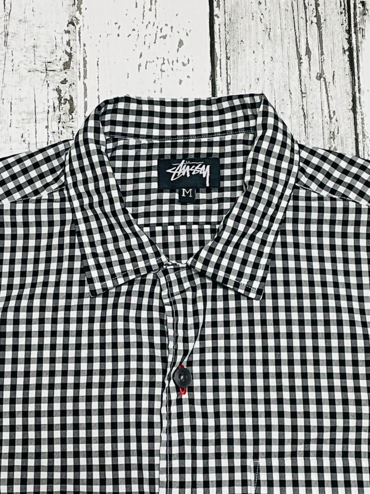 90s OLD STUSSY ステューシー ギンガムチェック シャツ USA製M old stussy オープンカラーシャツ ギンガムチェック M USA製