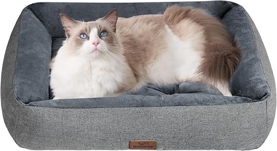 【在庫処分】Hansleep 猫 ベッド 犬 ベッド 冬 ペットベッド クッション ふわふわ 両面用 もこもこ リバーシブル ぐっすり眠る キャット M 通年 猫用 中型犬用 ペット用品 (60L x 50W x 15H cm， グレ