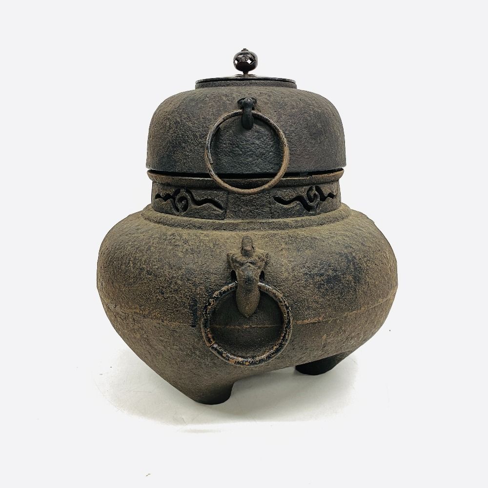 茶道具 茶釜 炉釜 風炉釜 釜鐶 絵柄無し 作家不明 古道具 骨董 持ちて有り