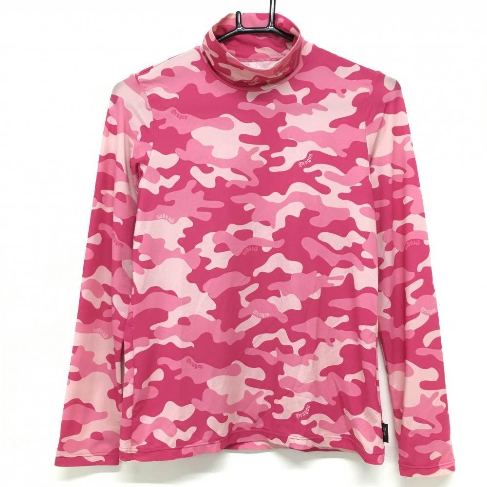 ダンスウィズドラゴン　長袖ハイネック 美品】ダンスウィズドラゴン 長袖ハイネックシャツ ピンク×黒×グリーン