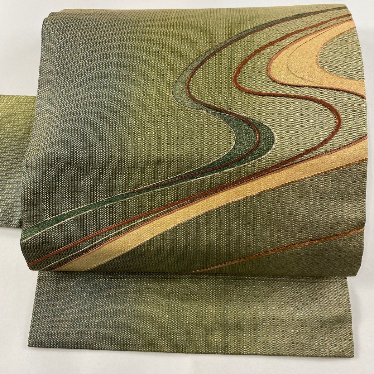 未使用節紬名古屋帯（麻の葉文）正絹美品