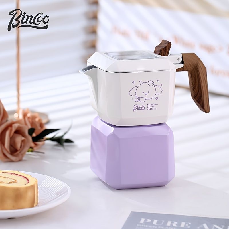 新着商品 Bincoo パピー ダブルバルブ モカポット コーヒーセット - 電気セラミックストーブ エスプレッソマシンホワイトにパープルアクセントかわいい犬のデザイン家庭用に最適hMH