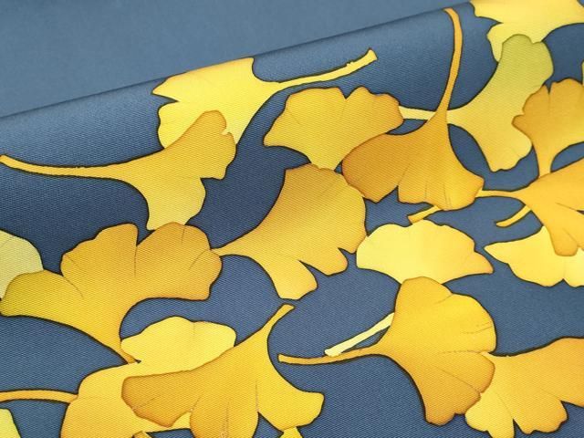 平和屋本店□極上 銀座もとじ 塩瀬 九寸開き名古屋帯 銀杏 鉄御納戸色  