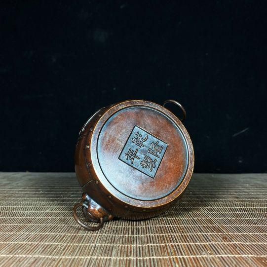 銅製 獅環耳独角鼓面薫炉 香道具 装飾品 工芸品 美術品 置物 銅製 獅環耳独角鼓面薫炉 香道具 装飾品 工芸品