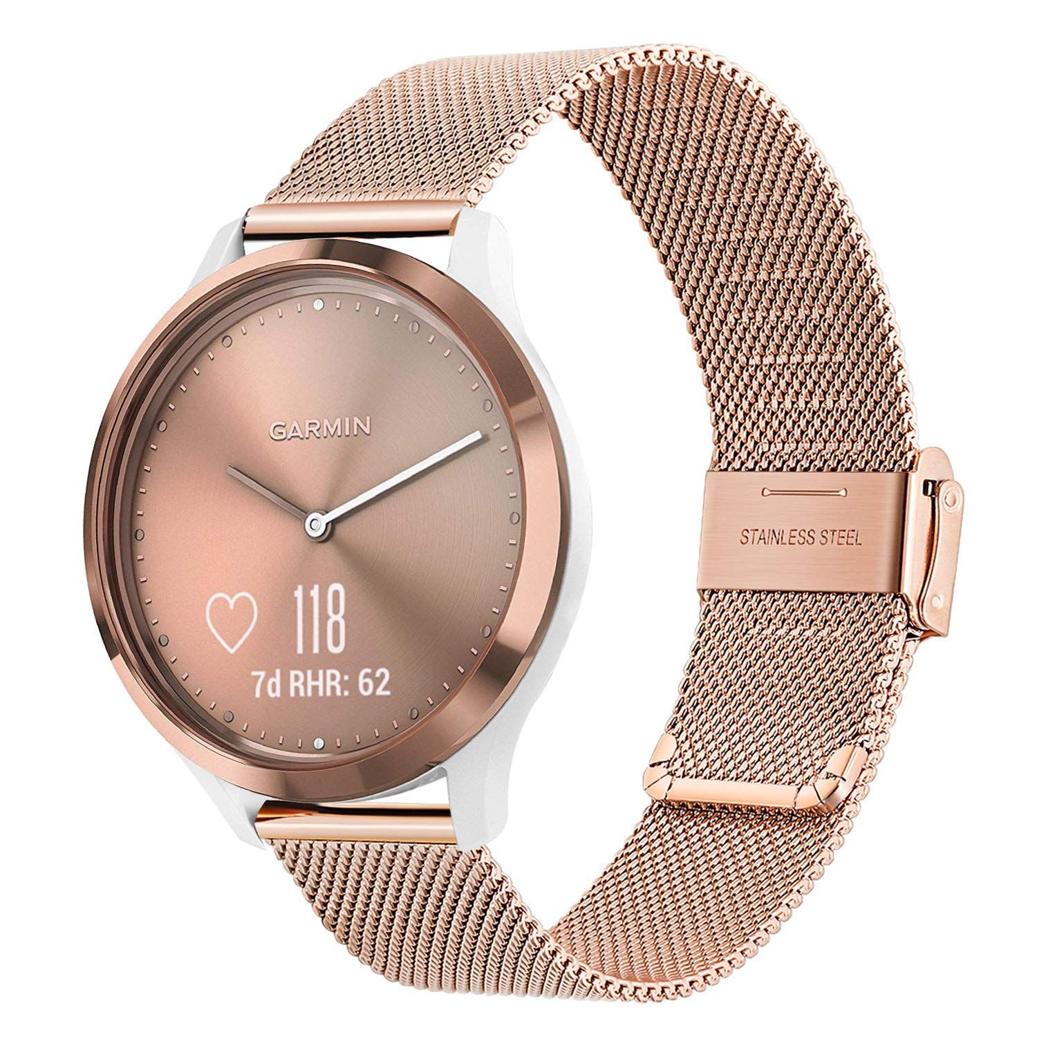 TRUMiRR Garmin Vivomove HR / Vivoactive 3 / Vivoactive 5 ウォッチバンド レディース メンズ メッシュ ステンレススチール ウォッチバンド Garmin Venu/Venu Sq 2  [ローズゴールド]