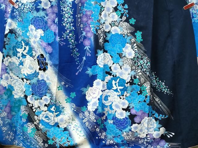 豪華　花鳥文　ぼかし　金銀彩　ラメ　逸品　フルセット　振袖　振り袖 平和屋着物○豪華振袖 花蝶文 ラメ糸 暈し染め 銀彩 正絹 逸品