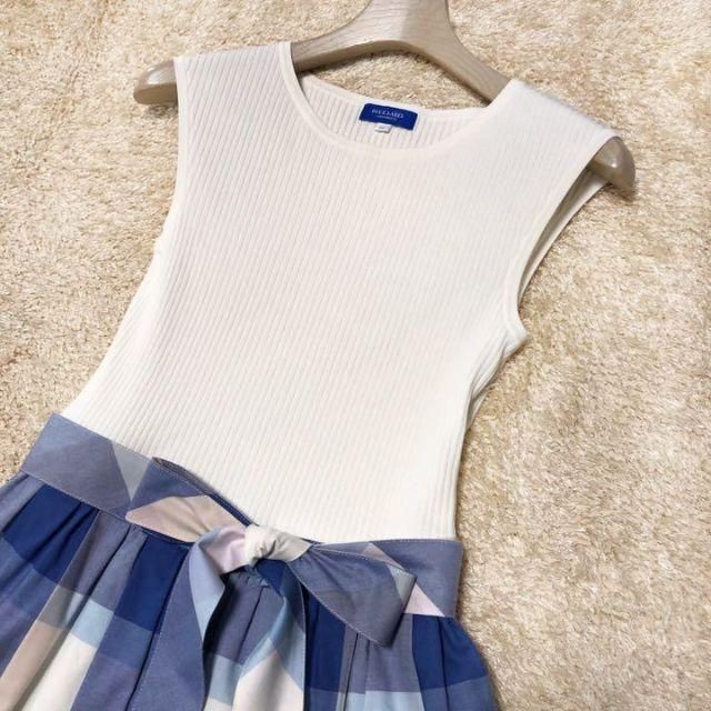 ブルーレーベルクレストブリッジ クレストブリッジチェック ドッキング ワンピース 38サイズ フ リボン付き BLUE LABEL CRESTBRIDGE Aライン