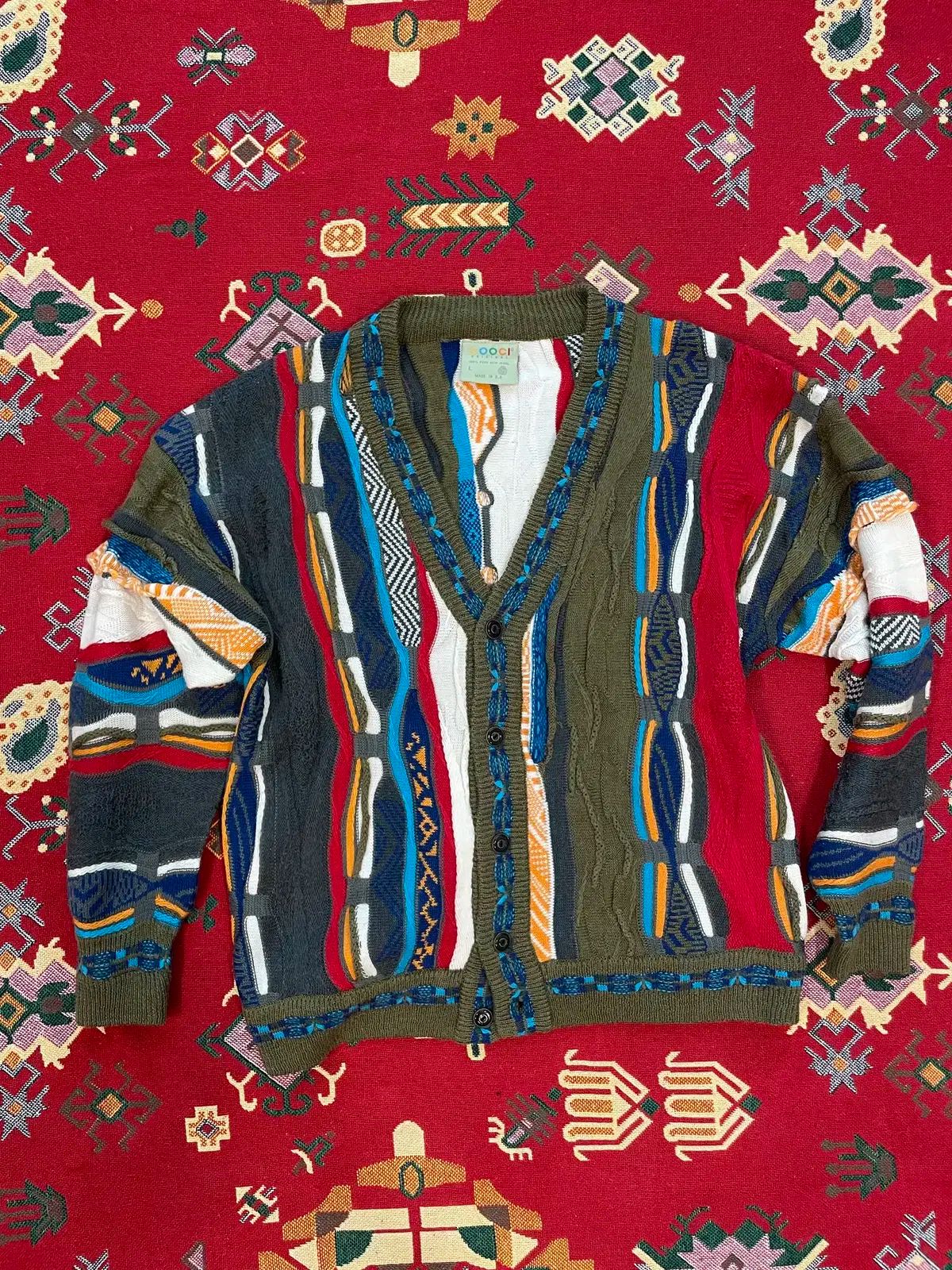（ L ） Coogi COOGI(クージー) マルチカラー ピュア ウール カーディガン
