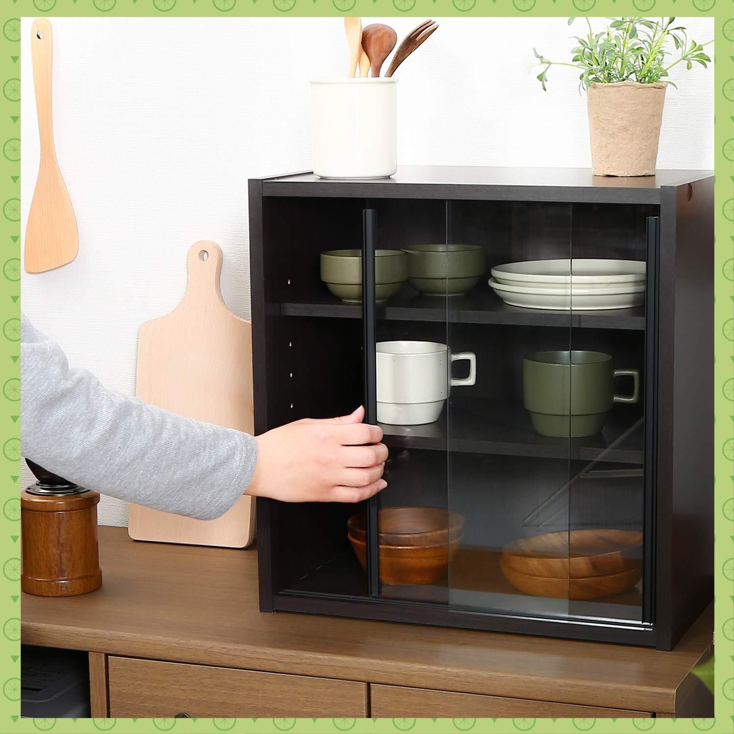 在庫処分】幅43×奥行29×高さ44cm コンパクト ブラウン ガラス扉 キッチン