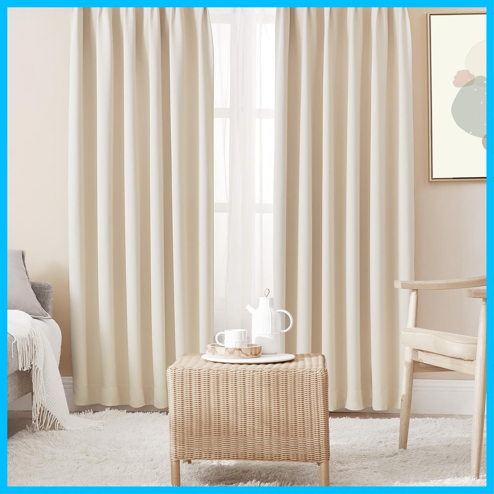 ベージュ_幅100cm×丈200cm-カーテン2枚 レース2枚 Hansleep カーテン 1