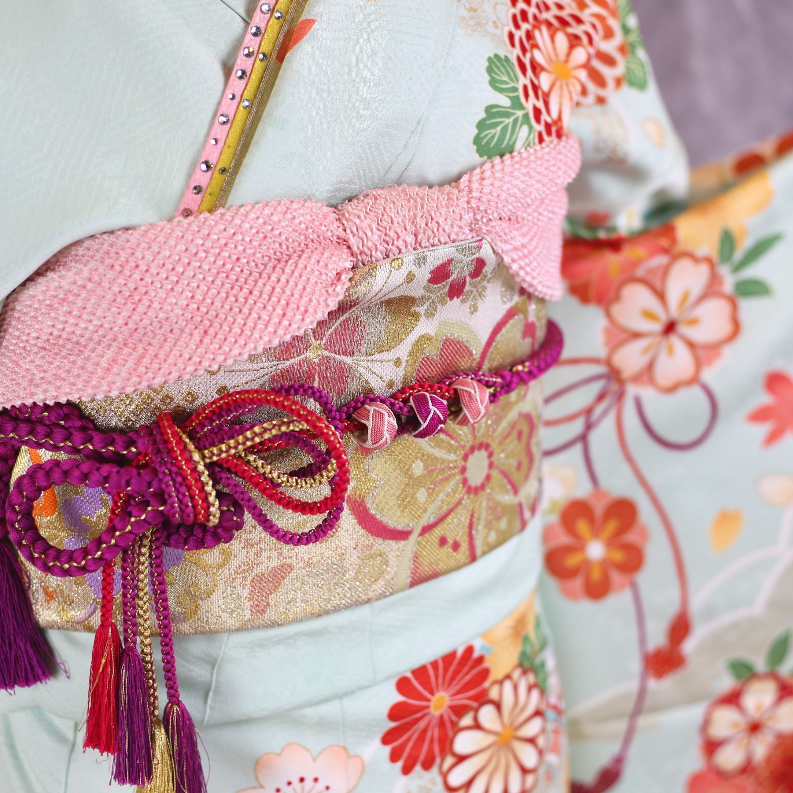 振袖フルセット 振袖セット 振袖 S〜Mサイズ 紺×新古典 美品 成人式 着物 晴れ着 6点セット FN-506 r825-f-2.jpg