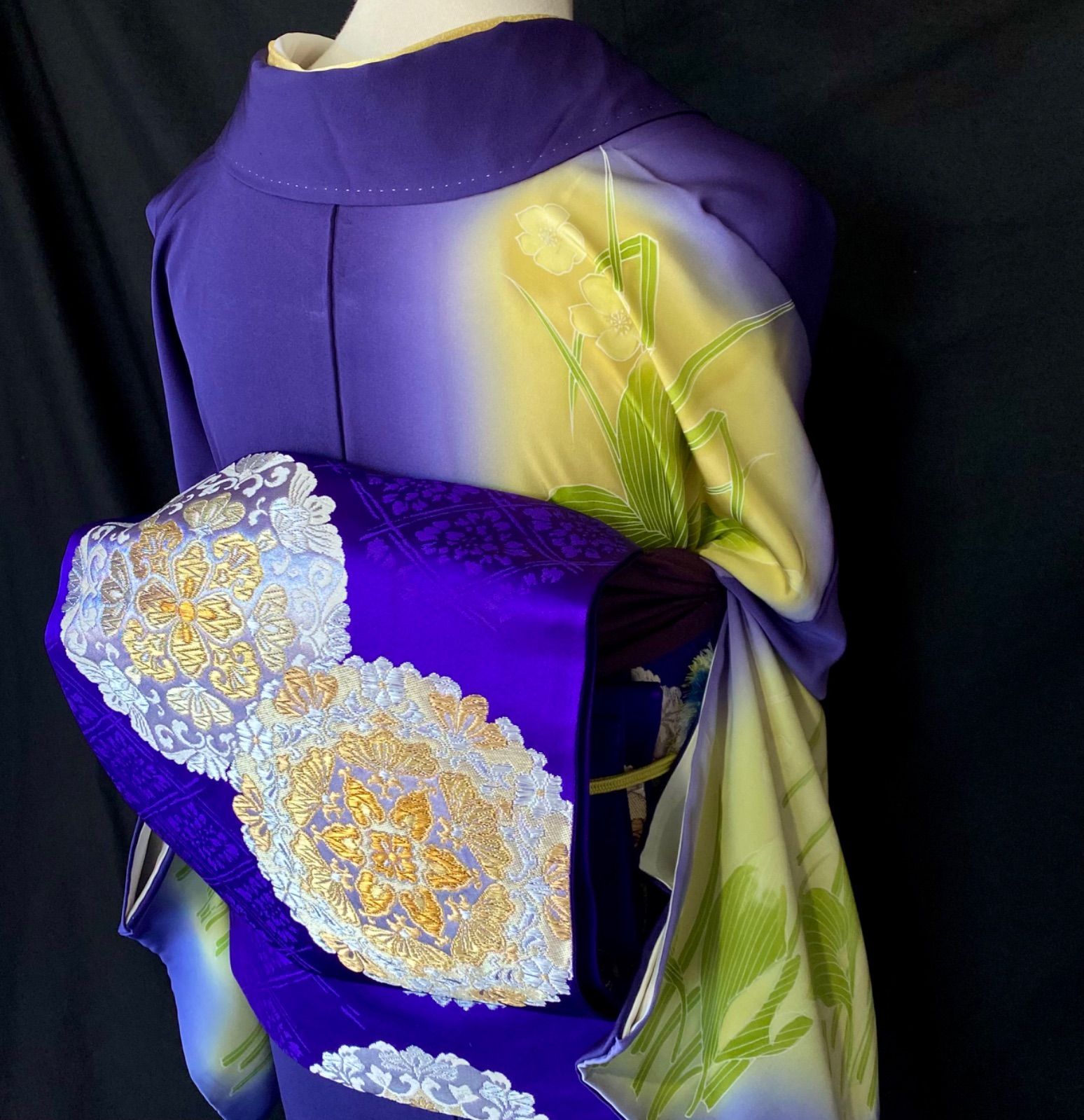 華紋の紫の袋帯〉SALE 紫色 アンティーク 華紋 織り出 豪華 美品 