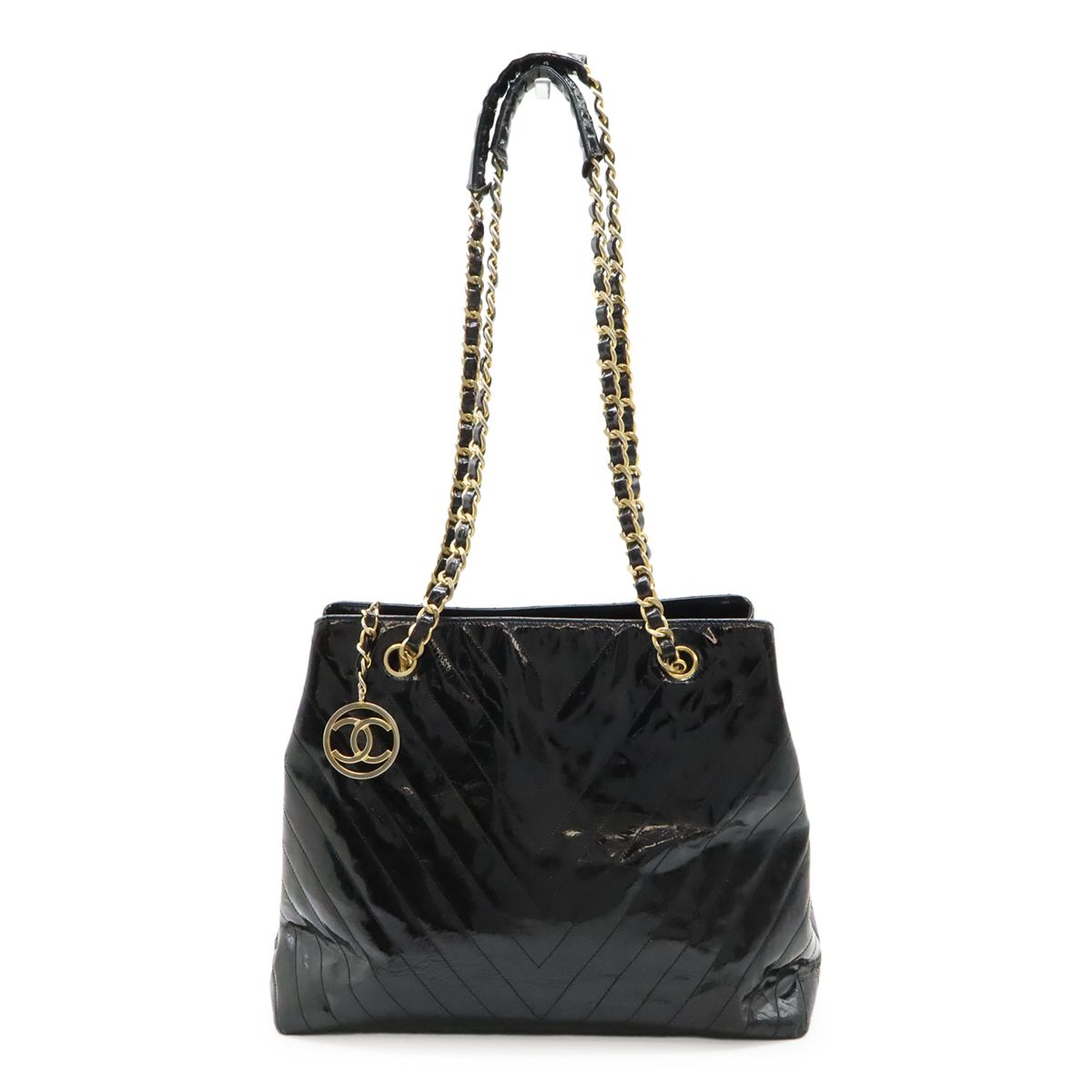 シャネル　Vステッチ　エナメル ブラック CHANEL シャネル Vステッチ ウエストバッグ ターンロック