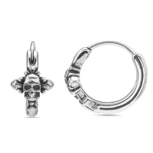 送料無料 リンクス メンズ ピアス イヤリング アクセサリー Men s LYNX Ion Over Stainless Steel Skull Hoop Earrings Stainless